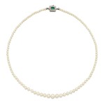 Natural pearl, emerald and diamond necklace