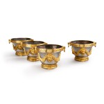 A set of four Louis XVI style gilt-bronze and silvered-copper jardinières