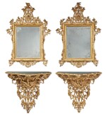  A PAIR OF VENETIAN ROCOCO STYLE GILTWOOD MIRRORS AND CONSOLES, SECOND HALF 19TH CENTURY