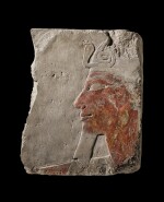 An Egyptian Polychrome limestone Relief Fragment, 18th Dynasty, period of Hatshepsut/Tuthmosis III, 1479-1426 B.C.