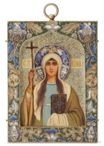 A Fabergé silver-gilt and shaded cloisonné enamel icon of St Nina (Nino) of Georgia, Moscow, 1908-1917