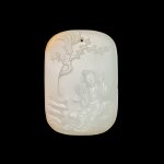 A white and russet jade 'meiren' plaque, Qing dynasty, 18th century |  清十八世紀 白玉美人牌