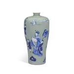 A large celadon-ground and underglaze-blue meiping, Qing dynasty, Kangxi period