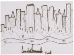 Donald Trump, original drawing of a cityscape skyline, signed and dated