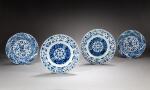 Two pairs of blue and white 'floral' dishes, Qing dynasty, Kangxi period | 清康熙 青花花卉紋盤兩對