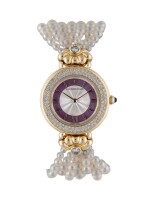 AUDEMARS PIGUET | YELLOW GOLD AND DIAMOND-SET WRISTWATCH WITH MOTHER-OF-PEARL DIAL AND CULTURED PEARL BRACELET CIRCA 1993