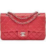 Red Quilted Lambskin Medium Classic Double Flap Silver Hardware, 2005-2006