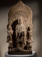 A rare and important sandstone Buddhist stele, Eastern Wei dynasty  | 東魏 砂岩石雕佛三尊像