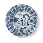 A large blue and white 'ladies' lobed dish, Mark and period of Kangxi | 清康熙 青花仕女圖花口大盤 《大清康熙年製》款