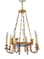 A RUSSIAN NEOCLASSICAL GILT BRONZE AND BLUE GLASS EIGHT-LIGHT CHANDELIER, 19TH CENTURY