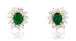  PAIR OF EMERALD AND DIAMOND EARRINGS | 「贊比亞」祖母綠 配 鑽石 耳環一對 ( 祖母綠共重3.86卡拉 )