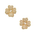Pair of Gold and Diamond 'Cosmos' Earclips