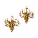 A Pair of Gilt Bronze Six-Light Wall Lights in the Manner of Francesco Ladatte, 19th Century