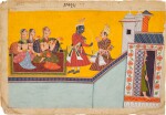 An illustration from the 'Shangri' Ramayana, Style II: Rama tells his mother of his banishment, India, Bahu (Jammu) or Kulu, 1690-1710