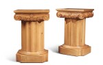 A Pair of Ionic Columnar-Form Beechwood Side Tables, Modern