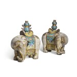 A pair of cloisonné-enamel caparisoned elephants, Qing dynasty, 18th/19th century | 清十八/十九世紀 掐絲琺瑯太平有象花插一對