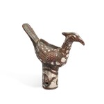 A silver-inlaid bronze 'bird' staff finial, Eastern Zhou dynasty, Warring States period 東周戰國 銅錯銀鳥形杖首