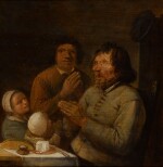 JOOS VAN CRAESBEECK | An interior with a peasant family praying 