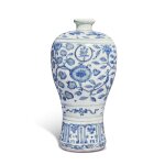 A blue and white 'floral' vase, Mark and period of Jiajing | 明嘉靖 青花「福壽康寧」梅瓶《大明嘉靖年製》款