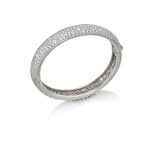 Platinum and Diamond 'Galuchat' Bangle-Bracelet