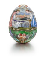 A silver-gilt and pictorial cloisonné enamel egg, probably Feodor Rückert, Moscow, 1899-1908