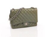 Green/grey patent leather with silver-tone metal classic shoulder bag