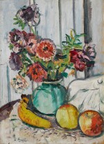 Anemones in a Green Vase, with Fruit