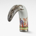 A Meissen silver-mounted horn-shaped cane handle, Circa 1730-35