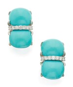 PAIR OF TURQUOISE AND DIAMOND EARCLIPS, SEAMAN SCHEPPS