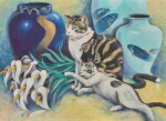 Cats with Japanese Enamel Vases