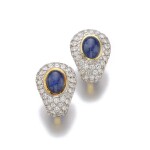  PAIR OF SAPPHIRE AND DIAMOND EAR CLIPS
