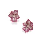 Pair of Pink Sapphire and Diamond Earclips