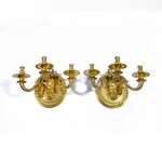 A pair of Louis XIV style gilt-bronze three-light wall appliques