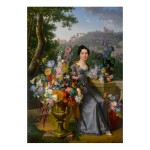 JEAN-FRANÇOIS BONY |  PORTRAIT OF MADEMOISELLE ALBERT, FULL-LENGTH, SEATED IN A LANDSCAPE BESIDE A STONE VASE AND BASKETS FILLED WITH FLOWERS
