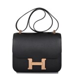 HERMÈS | BLACK CONSTANCE 24CM IN EPSOM LEATHER WITH ROSE GOLD HARDWARE