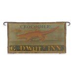 VERY RARE AND HISTORIC PAINTED PINE 'CROCODILE' TAVERN SIGN, G. D. WITTS INN, KINGSTON, NEW YORK, CIRCA 1800