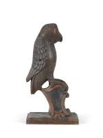 A CARVED PINE OR LINDEN-WOOD POLYCHROME DECORATED SURMOUNT IN THE FORM OF AN OWL, POSSIBLY SWISS, 18TH CENTURY