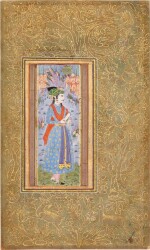 A portrait of a princely youth in a landscape, signed by (Muhammad) Mu'min, Persia, Safavid, Isfahan, circa 1650