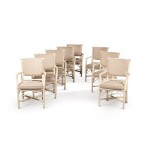 A set of eight painted bamboo armchairs, modern |  Série de huit fauteuils en bambou peint, moderne