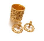 Gold-tone metal cuff and pair of earrings