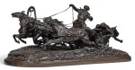A PLEASURE RIDE IN A WINTER TROIKA: A MONUMENTAL BRONZE GROUP, AFTER THE MODEL BY EVGENY LANCERAY (1848-1886), 1881