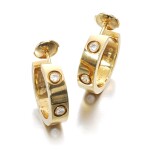 Pair of gold and diamond earrings, 'Love'