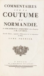 Commentaires sur la coutume de Normandie, 1776. 2 vol. in-folio, veau marbré de l'époque