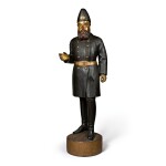 FINE AND RARE CARVED AND PAINTED PINE TOBACCONIST STORE FIGURE OF A POLICEMAN OR SOLDIER, LATE 19TH CENTURY