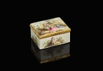 A small painted enamel snuff box with gold mounts, Isaak Jacob Clause, Berlin or Dresden, circa 1755
