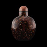 A black aventurine glass snuff bottle, Qing dynasty, 18th - 19th century | 清十八至十九世紀 黑地灑金星玻璃鼻煙壺