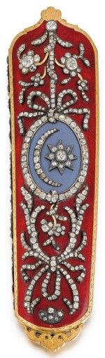 A DIAMOND-SET AND ENAMELLED SWORD SCABBARD CHAPE FEATURING THE ORDER OF THE CRESCENT OF SULTAN SELIM III (R.1789-1807), SWISS FOR THE OTTOMAN MARKET, CIRCA 1799 