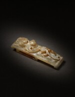 An archaic jade 'chilong' scabbard slide, Han dynasty | 漢 玉螭龍紋璏