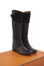 Black leather boots, Hermès