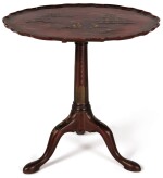 A GEORGE II STYLE SCARLET AND GOLD JAPANNED TRIPOD TABLE